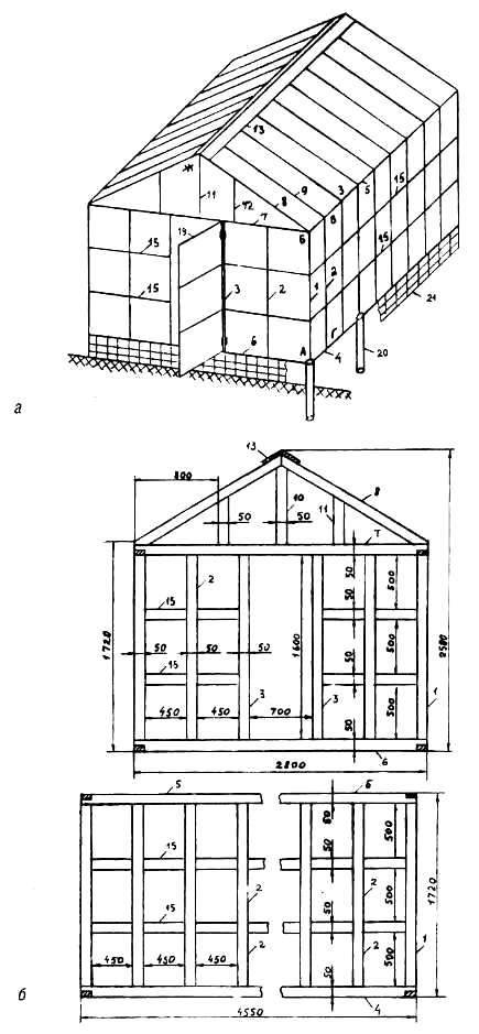 Чертеж теплицы с двухскатной крышей