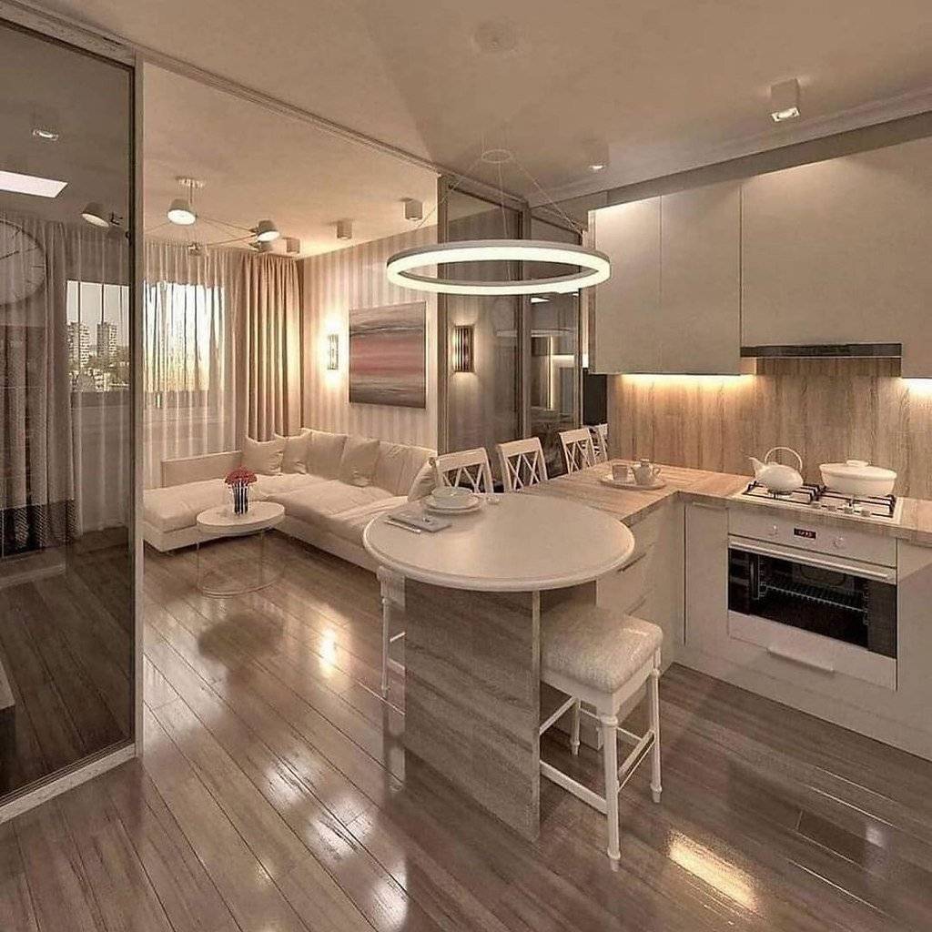 Дизайн кухни-гостиной 20 кв. м. с зонированием: 70 фото интерьеров