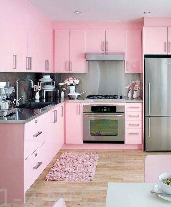Розовая кухня: 50 фото дизайна интерьеров и кухонных гарнитуров