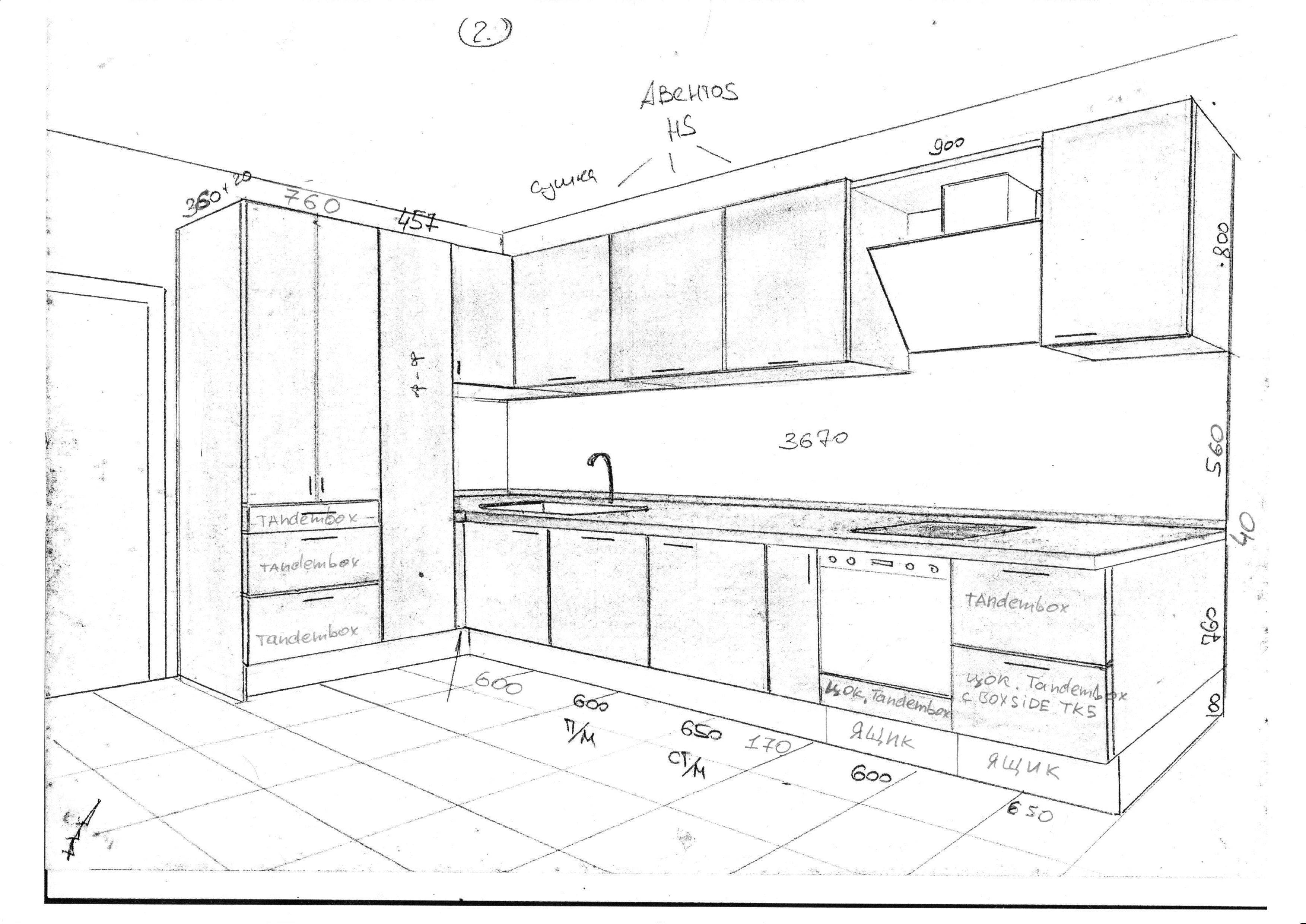 размеры кухонной мебели схемы