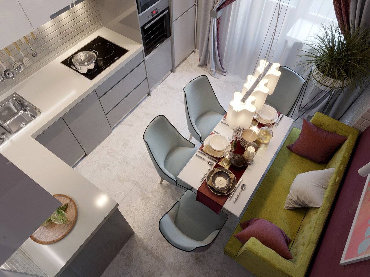Правильный дизайн кухни-гостиной 16 кв. м. с зонированием