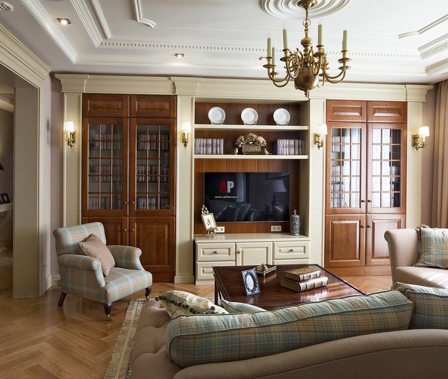 Интерьер гостиной в классическом стиле в маленькой квартире