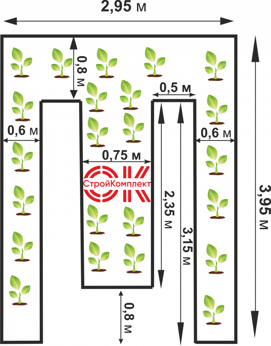 Схемы грядок в теплице 3 на 6 метров