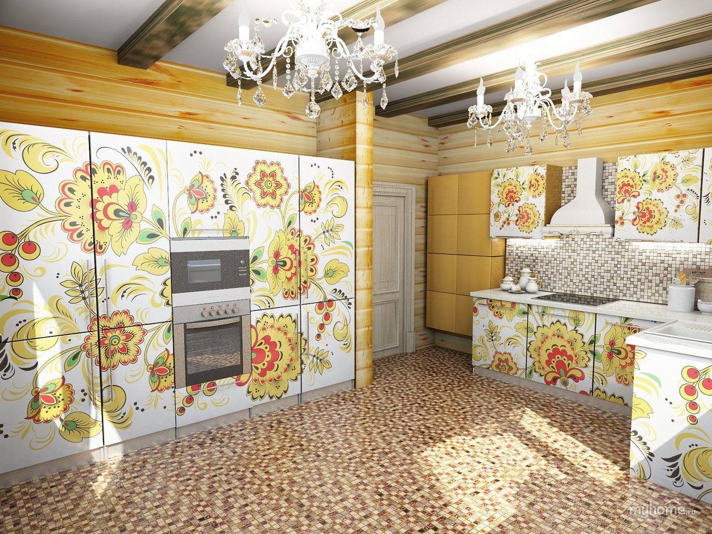 Современный дизайн кухни в русском стиле