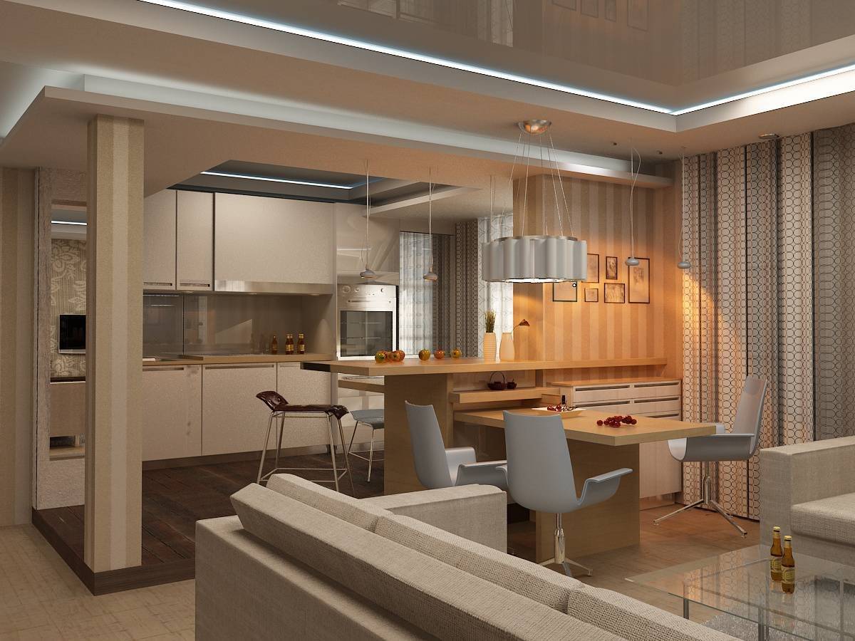 Дизайн кухни гостиной: реальные фото, методы зонирования