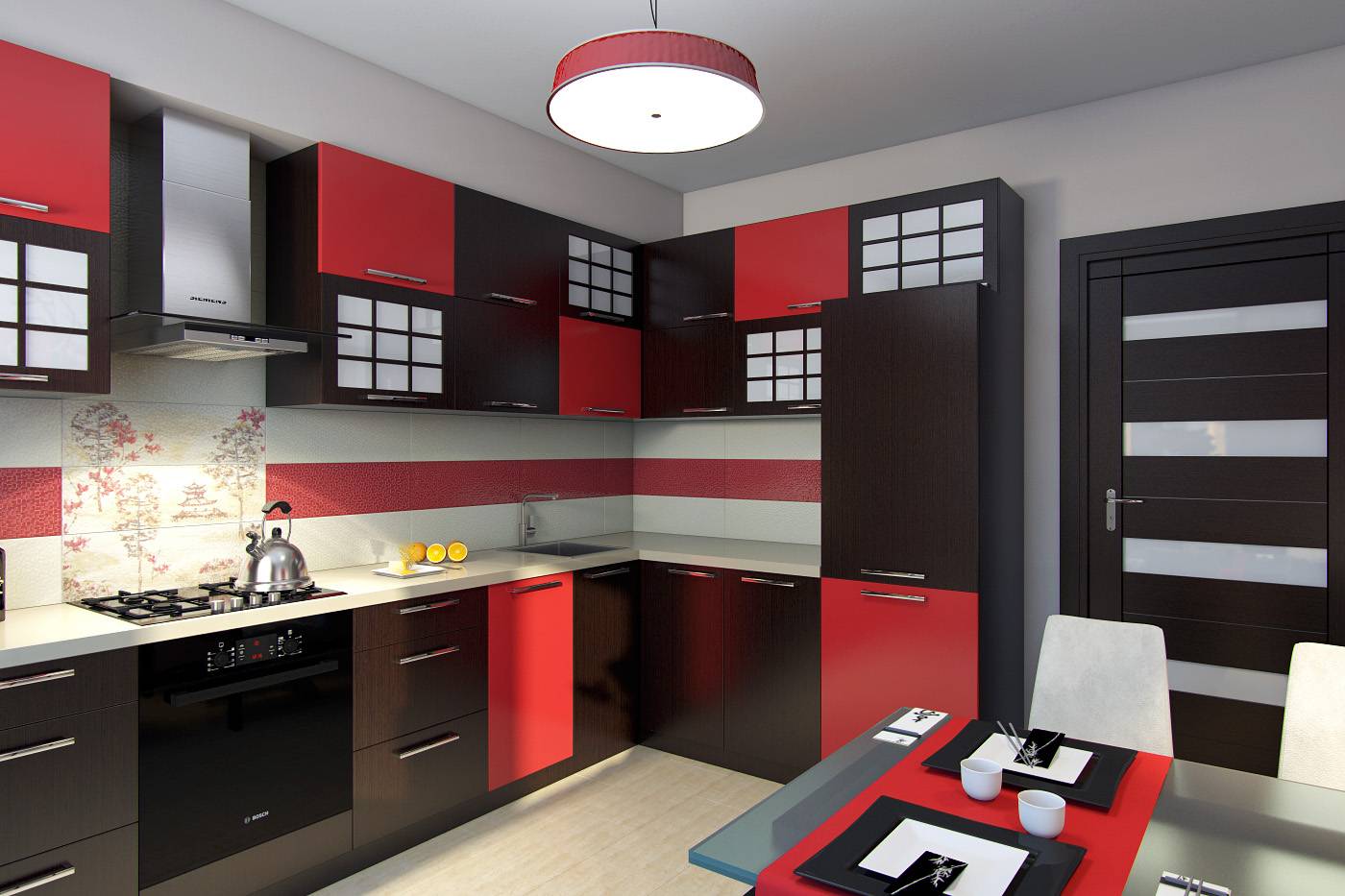 Красная кухня - 100 примеров интерьера