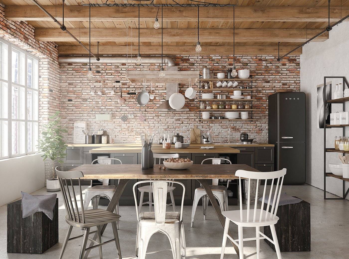 Кухня в стиле лофт: идеи дизайна маленьких и больших кухонь, совмещённых с гостиной, мебель, цвета и материалы интерьера,