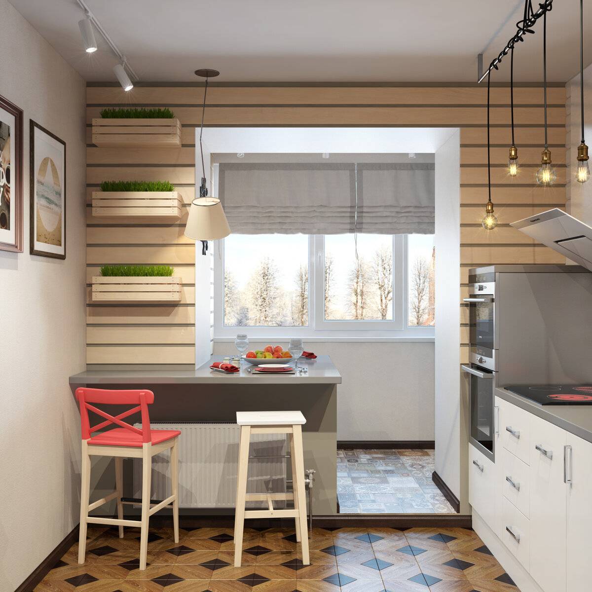 Шторы на кухню с балконной дверью - 123 фото (современный дизайн)