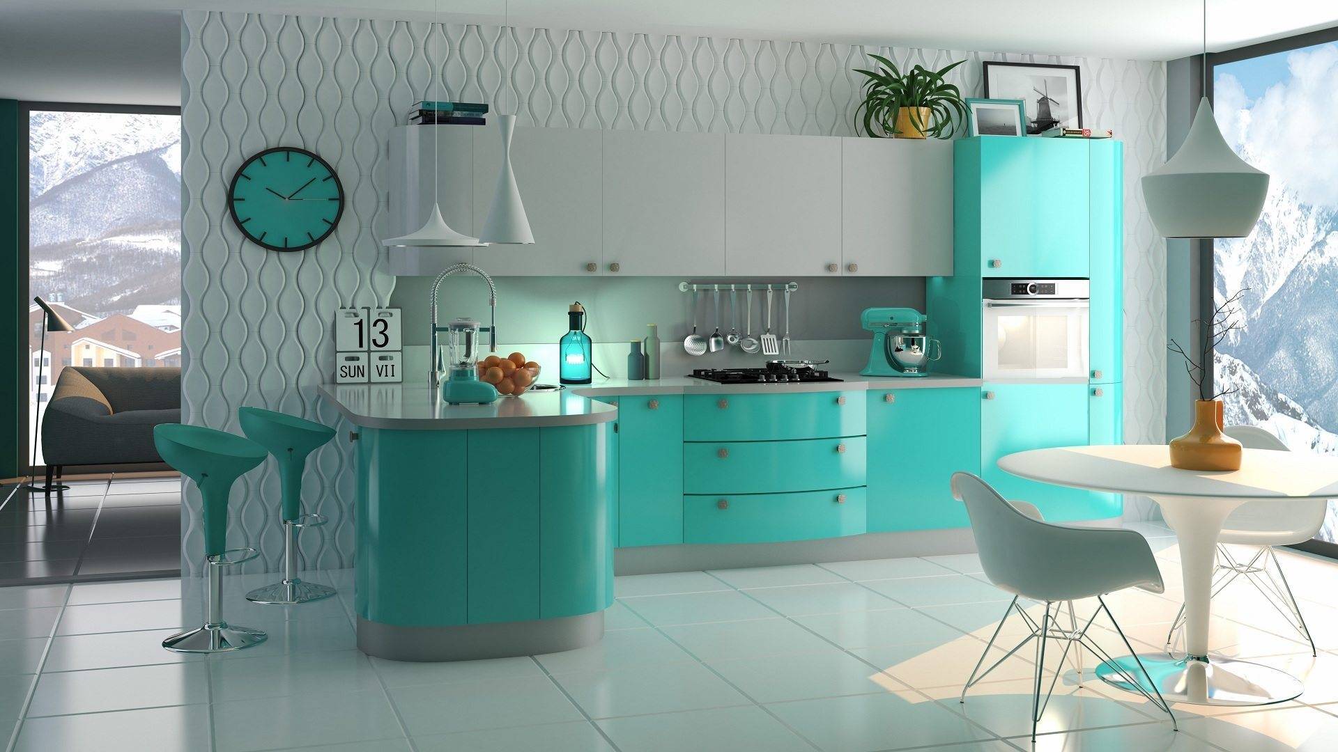 Бирюзовая кухня: сочетания бирюзовых цветов в дизайне интерьера (130 фото)