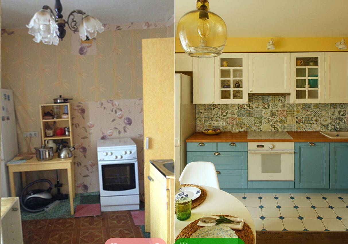 Ремонт кухни в хрущевке: до и после, 6 кв м, фото