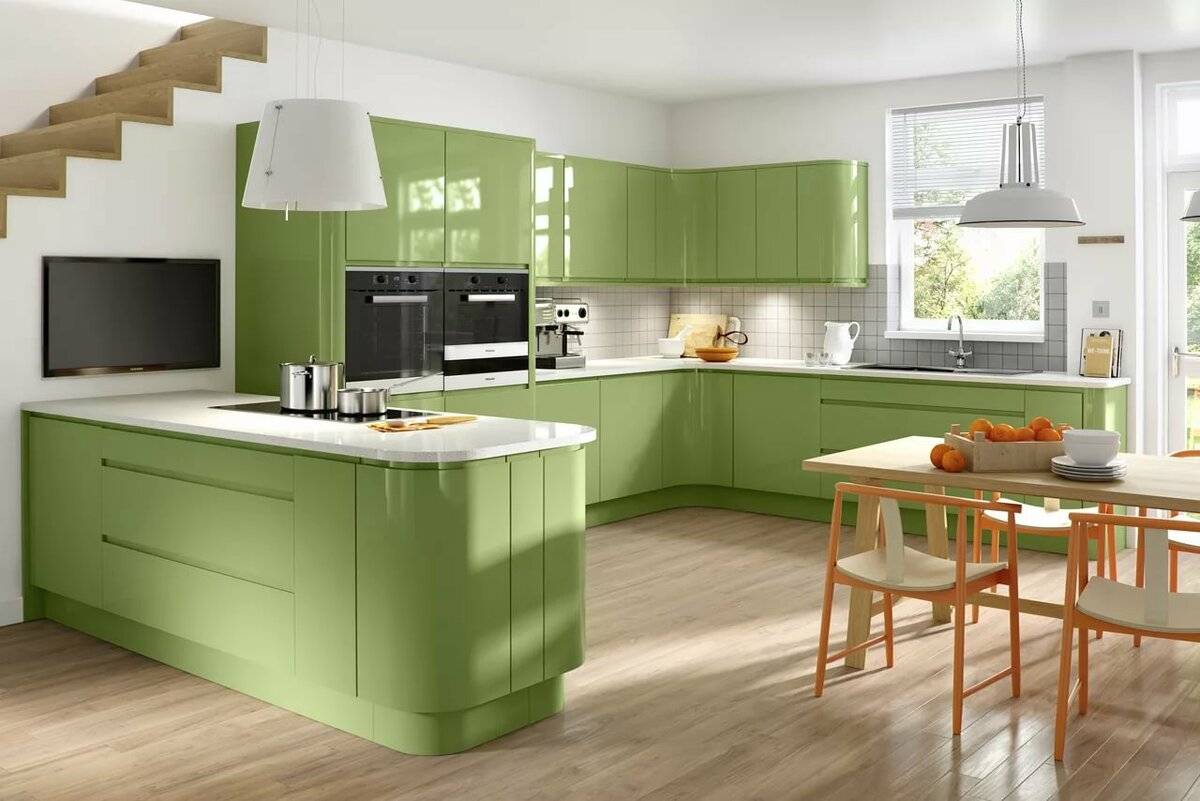 Кухни фисташкового цвета: фото интерьеров, мебели, сочетание с обоями