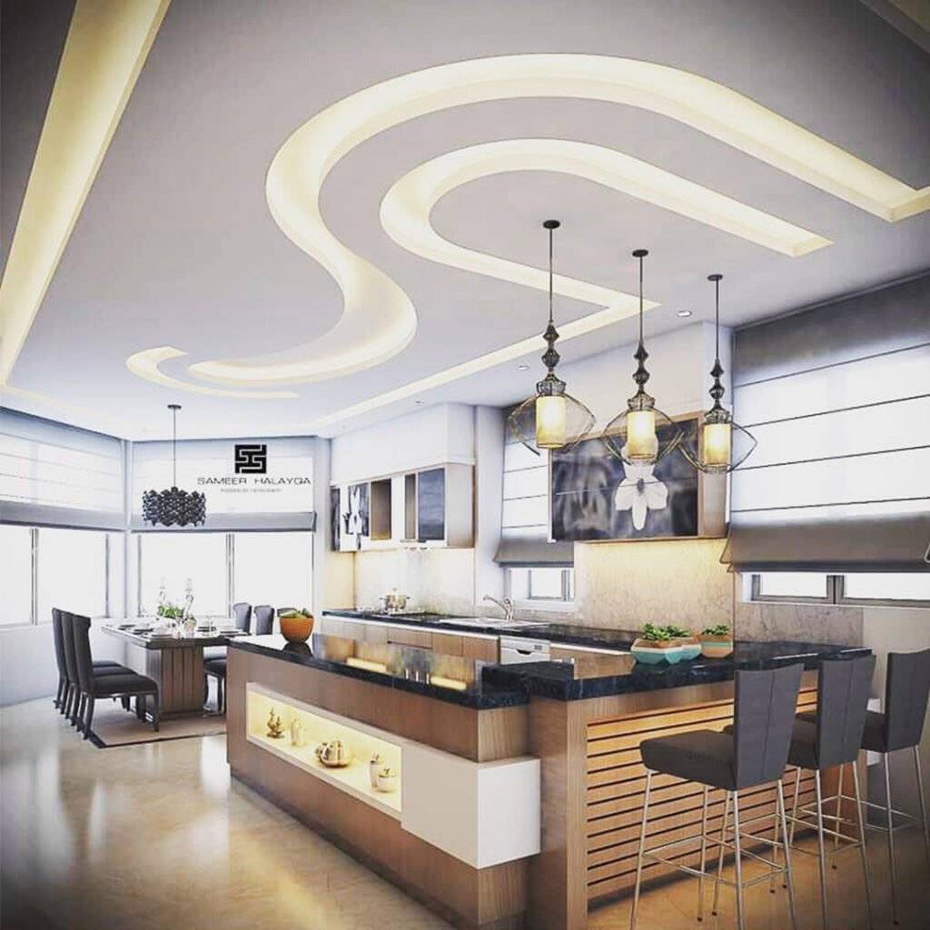 Одноуровневые, двухуровневые, многоуровневые и комбинированные потолки на кухню из гипсокартона