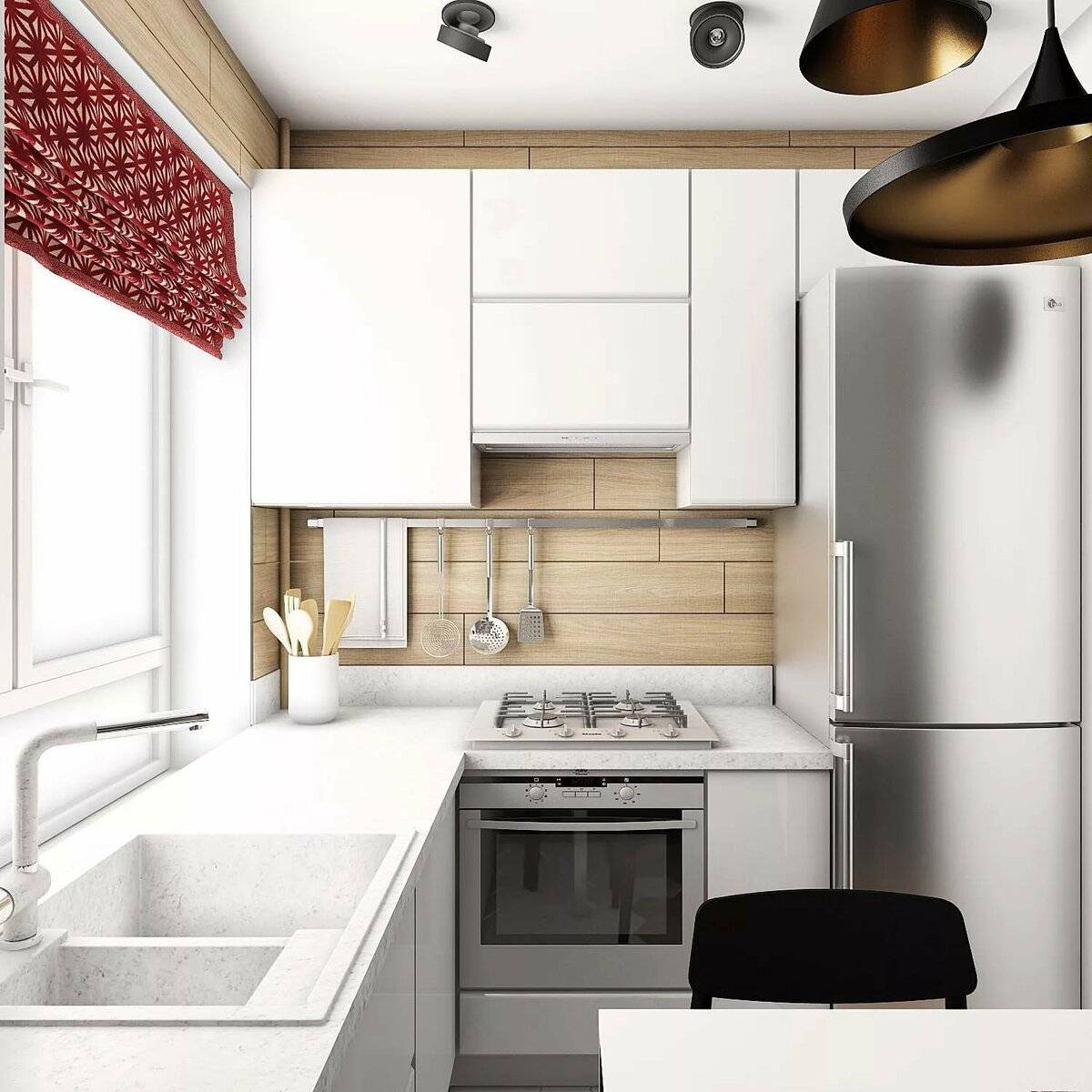 Кухня 4 на 4 метра: фото дизайна маленькой кухни с холодильником