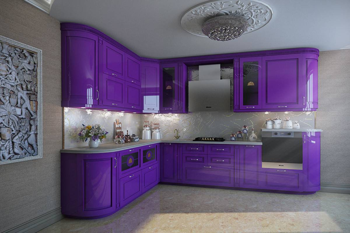 Сиреневый цвет в интерьере кухни — безупречное оформление красивого интерьера (85 фото)