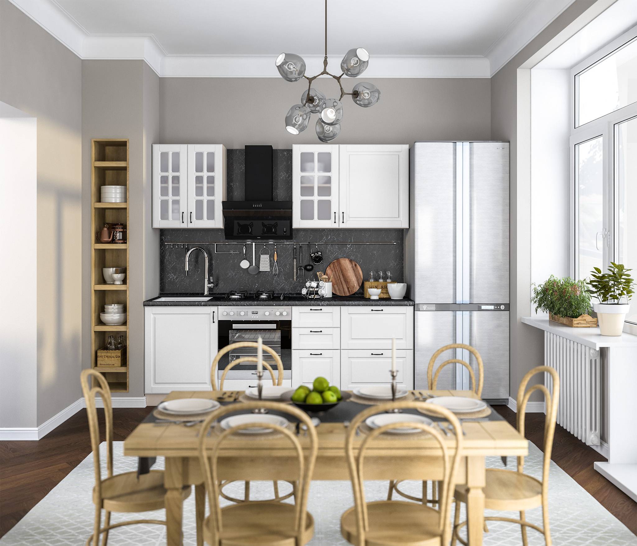 Кухня-гостиная 50-60 кв. м.: дизайн интерьера, 55 фото интерьеров
