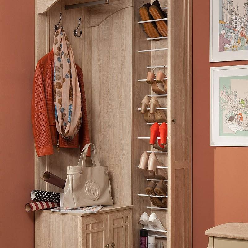 Шкаф для обуви с вешалкой, зеркалом и распашными дверцами