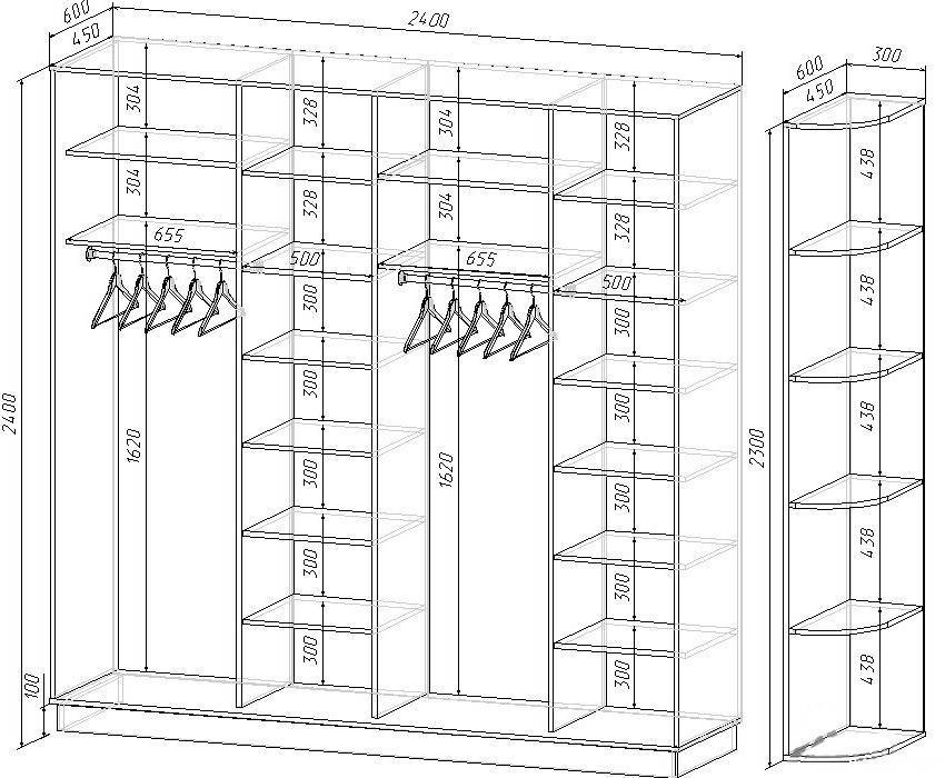 Схема шкафа купе в прихожую с размерами