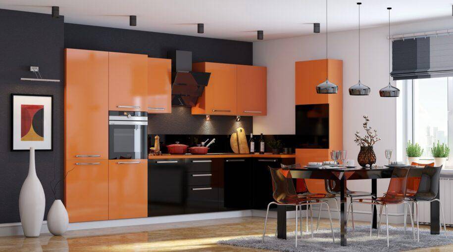Оранжевая кухня — дизайн, обои, мебель, 100 фото готовых проектов