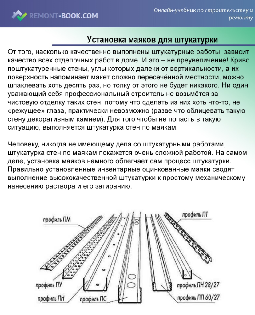 Установка штукатурных маяков на потолок
