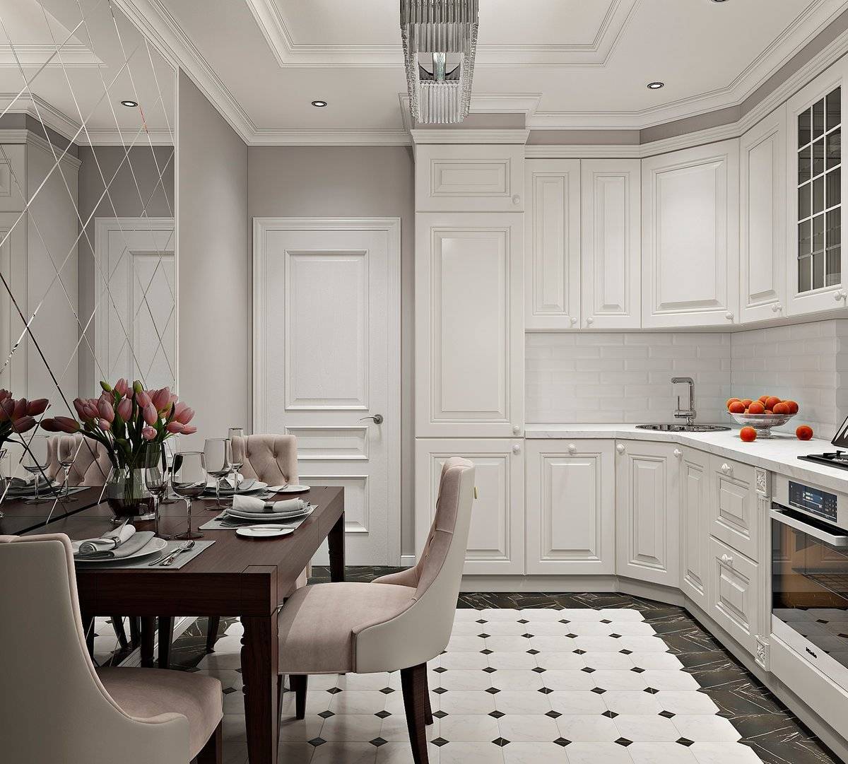 Кухня неоклассика: дизайн кухонного гарнитура, сочетание со светлым интерьером