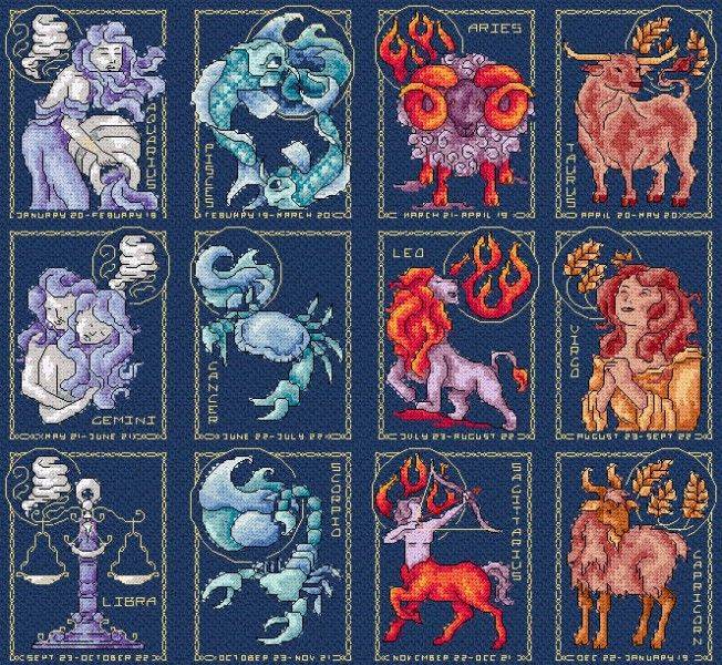 Вышивка знаки зодиака: схемы овна, тельца, близнецов, рака, льва, девы, весов, скорпиона, стрельца, козерога, водолея, рыб для начинающих
