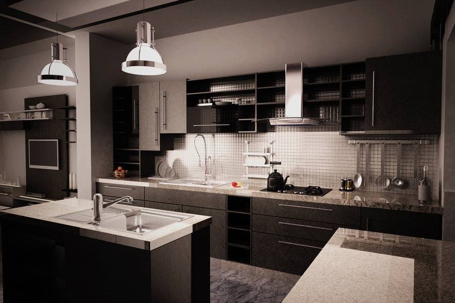 Дизайн интерьера черно-белой кухни