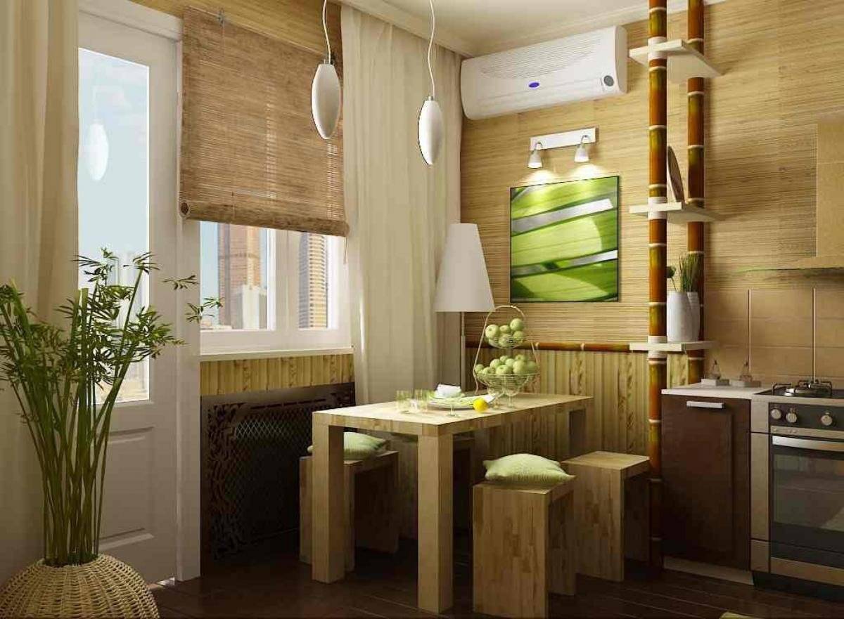 Бамбуковые обои в интерьере кухни