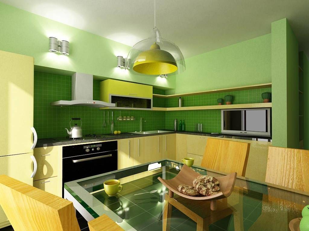 Дизайн зеленой кухни 10 кв. м с высокими нижними шкафами (85 см) в Тюмени