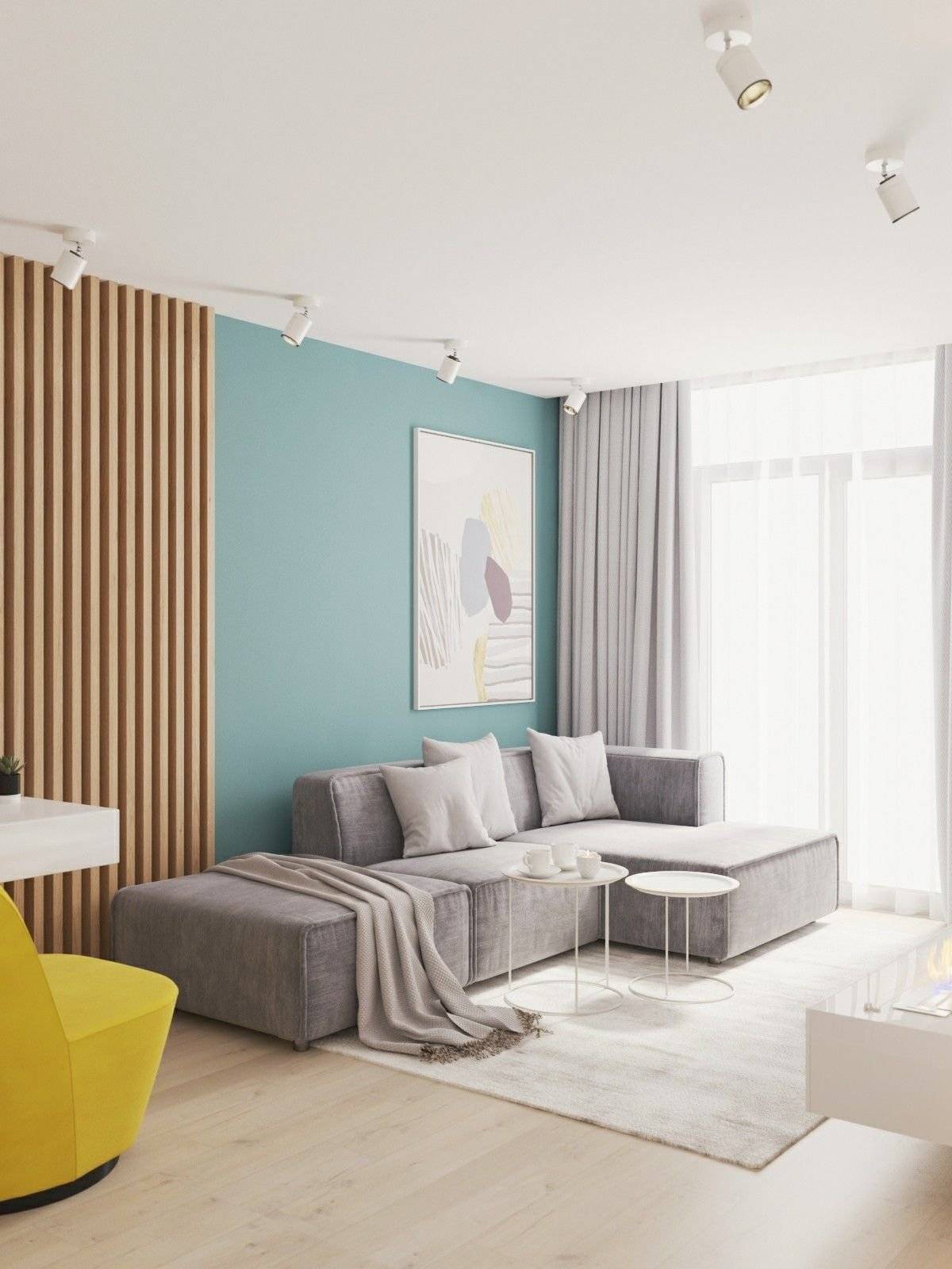 Дизайн гостиной в серых тонах в фото