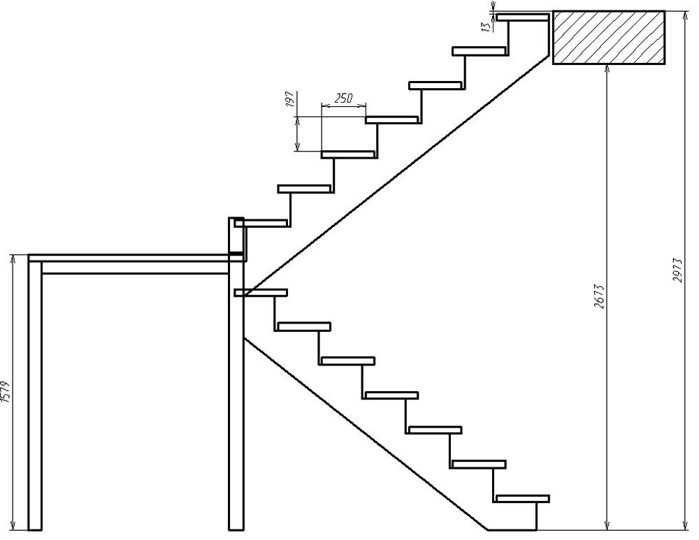 Одномаршевая лестница чертеж