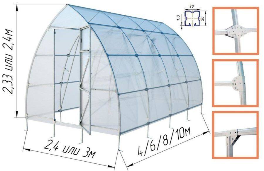 Схема сборки теплицы из поликарбоната капля