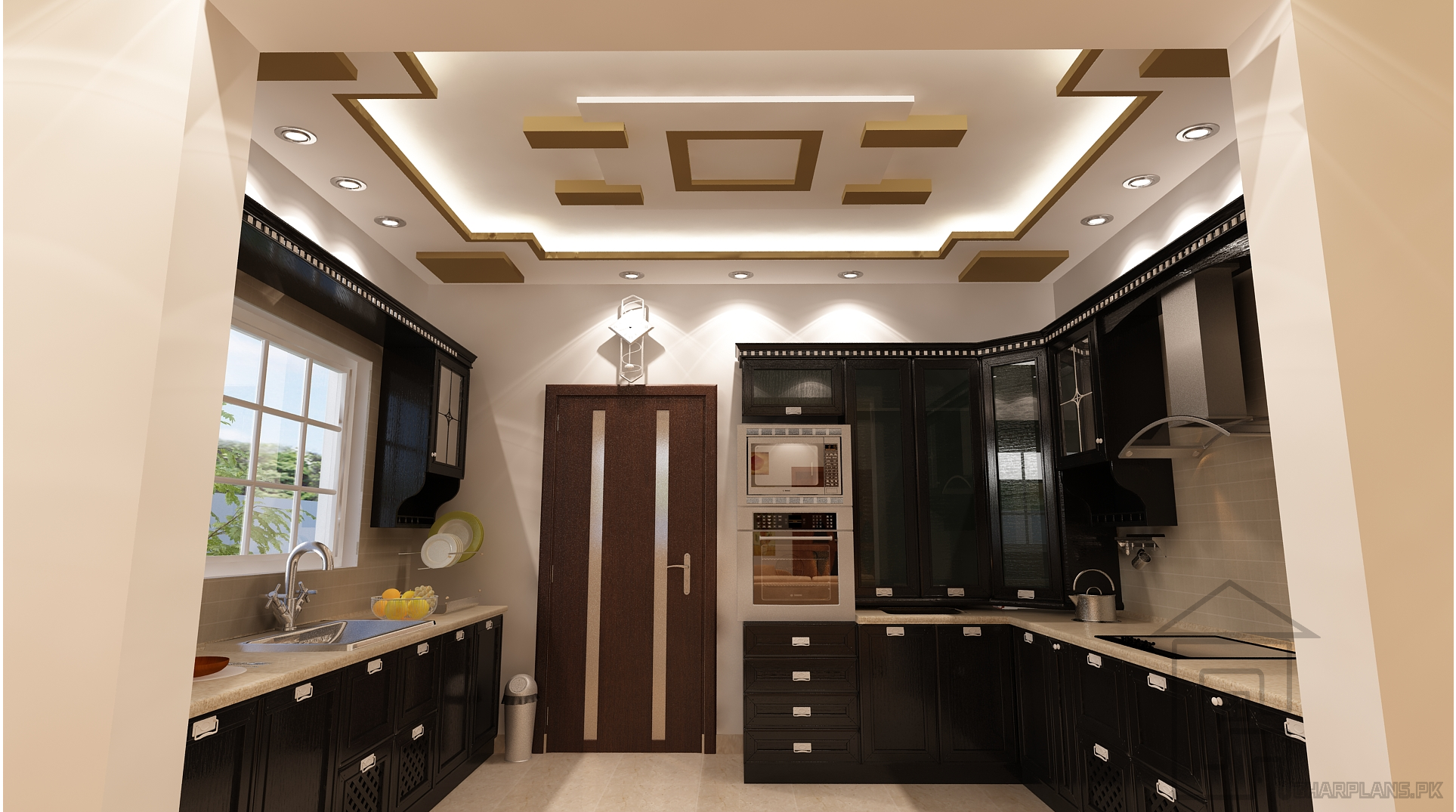 Потолок на кухню из гипсокартона: двухуровневый,фигурный, фото в интерьере