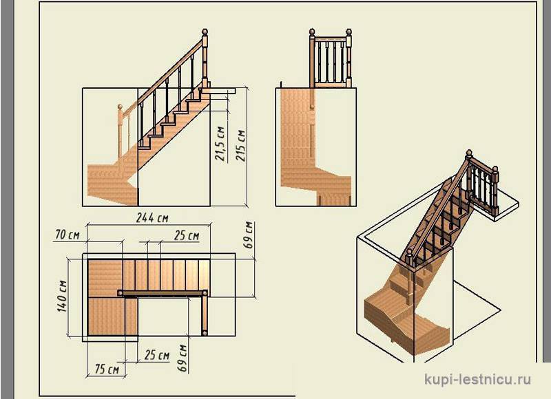 Лестница деревянная на второй этаж схема