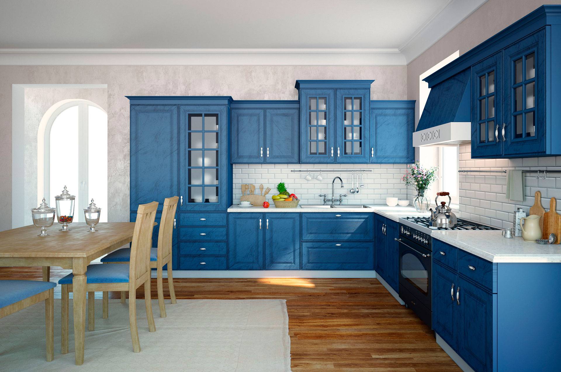 Дизайн голубой кухни: 50 фото идей голубой кухни в интерьере