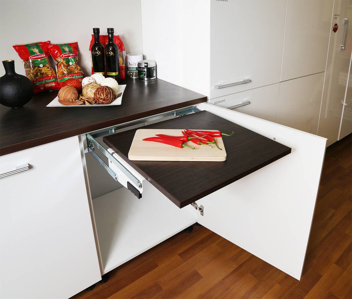 Встроенный стол на кухне. выдвижные столы – еще один штрих к образу функциональной кухни