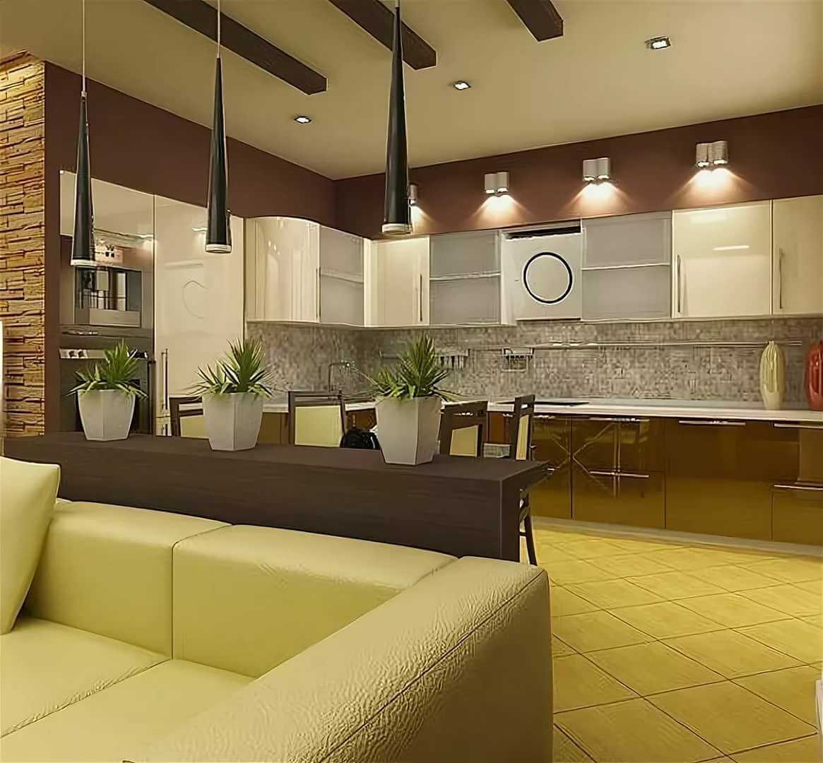 Современный дизайн кухни-гостиной