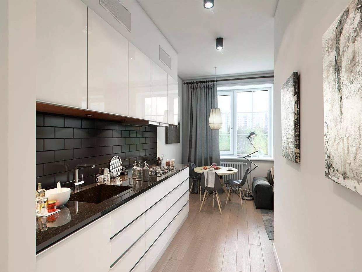Дизайн узкой кухни: как обставить, интерьер кухни-гостиной вытянутой формы