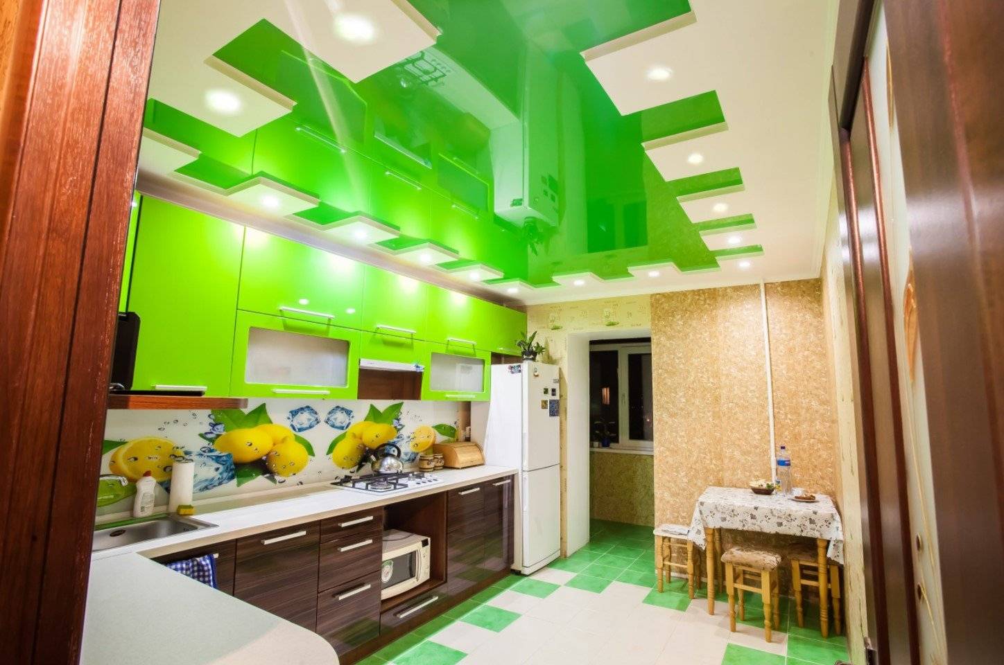 Натяжной потолок на кухне (180 фото) - новинки дизайна кухни с натяжным потолком