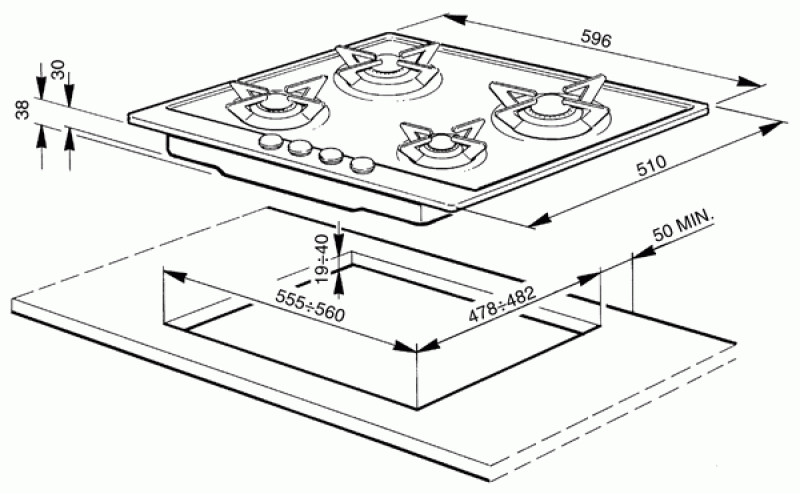 Размер газовых варочных поверхностей. Ханса варочная панель габариты. Варочная панель Смег газовая 4-х конфорочная. Газовая варочная поверхность схема встройки. Стандартная ширина газовой плиты 4 конфорки.