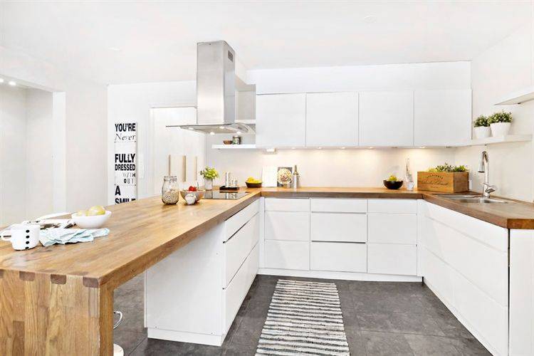 25 красивых и современных кухонь в белых цветах с деревом, в стиле минимализм, из натуральных материалов