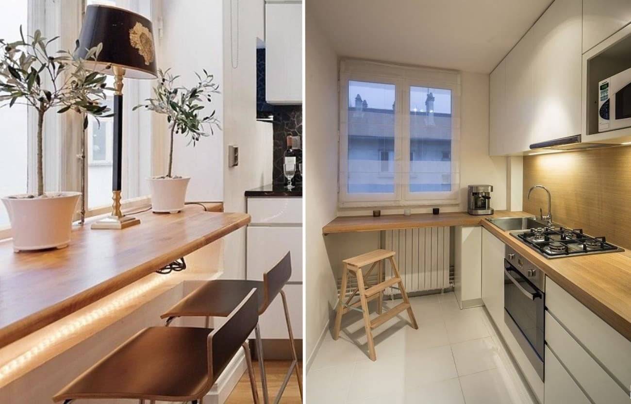 Подоконник-столешница: оформление на маленькой кухне, как использовать дизайн переходящий в стол вместо окна, барная стойка в комнате