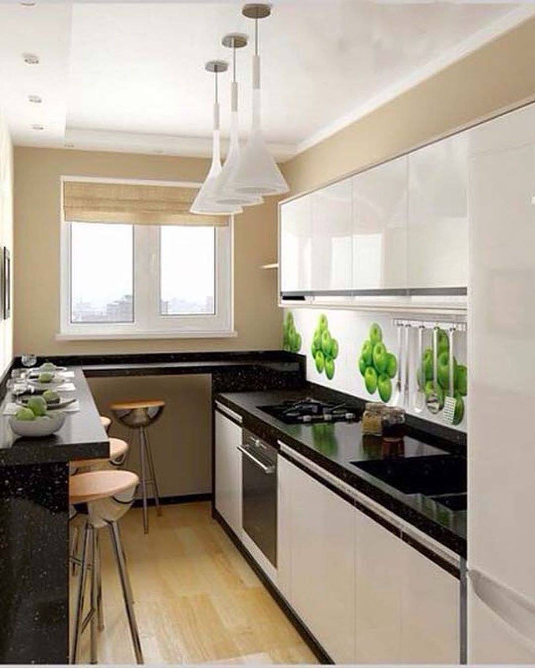 Дизайн узкой кухни: расстановка мебели и техники, цветовое оформление стен и организация освещения комнаты