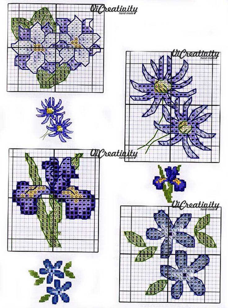 Цветы крестиком схемы маленькие