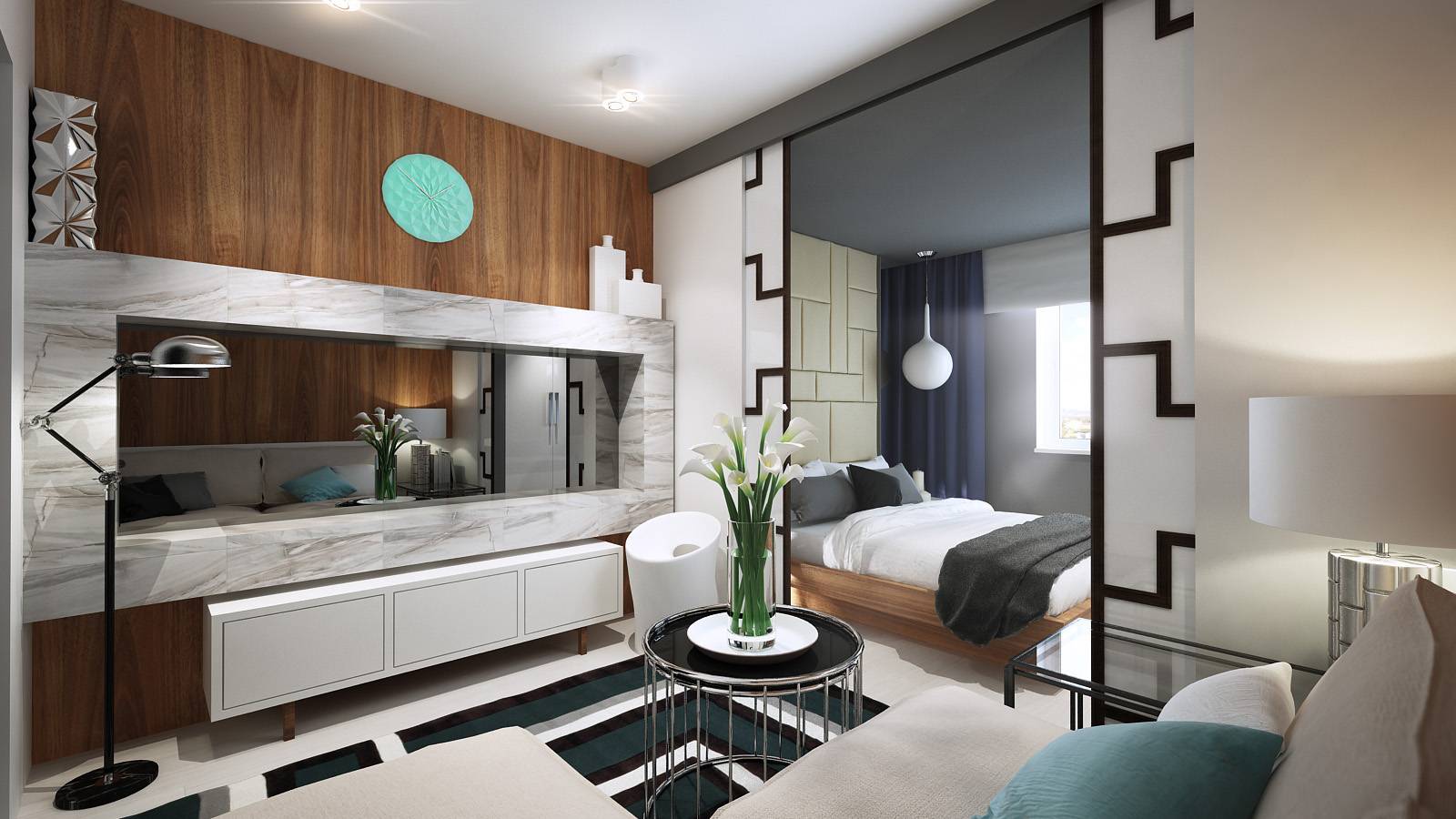 Дизайн спальни совмещенной с кухней. стили гостиной со спальней в интерьере. системы хранения вещей в гостиной со спальней