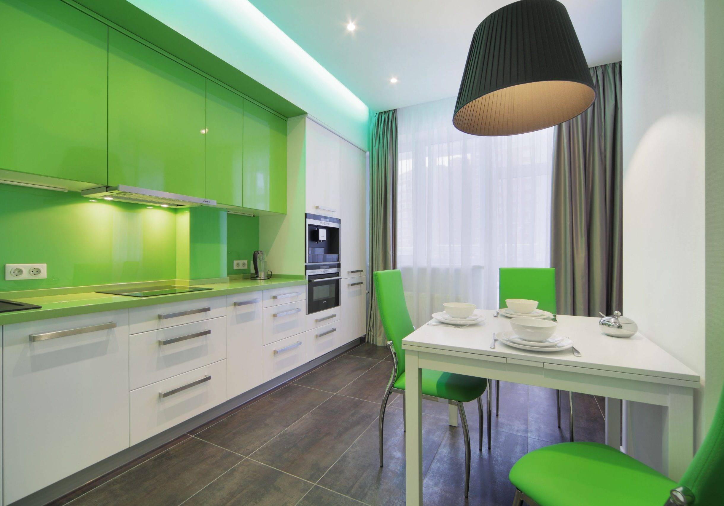 Салатовый цвет в интерьере кухни — оживленный интерьер в современном доме + 84 фото