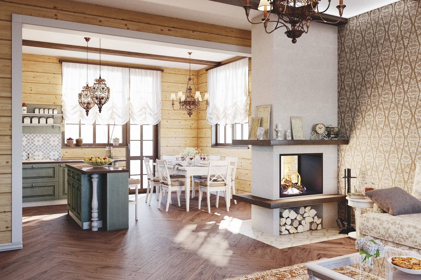 Дизайн кухни с печкой в частном доме (40 фото) - пошив штор, изготовление мебели.