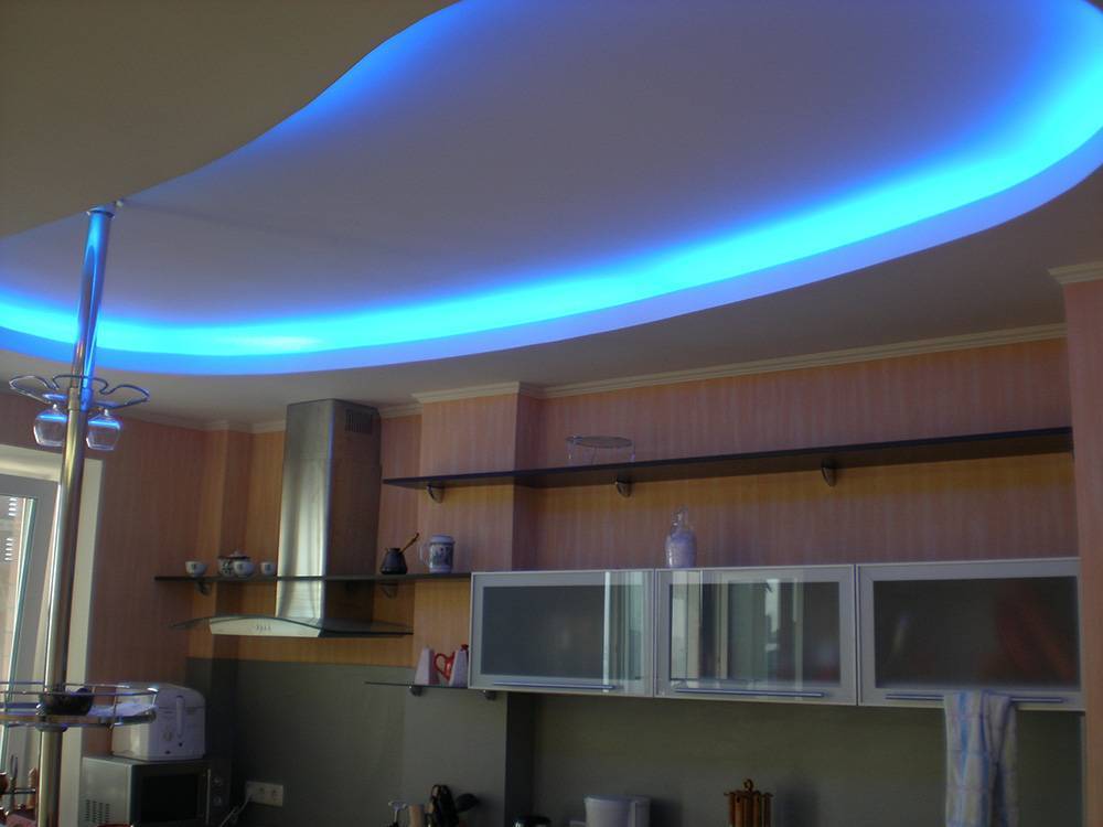 Потолки из гипсокартона на кухне: фото двухуровневых, многоуровневых подвесных конструкций, дизайн потолка с подсветкой