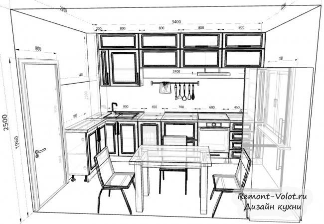 Проект белой кухни 7 кв м с деревянной столешницей и холодильником напротив гарнитура