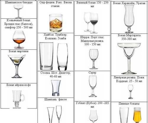 Виды стаканов, бокалов, рюмок и прочей посуды для бара: их названия